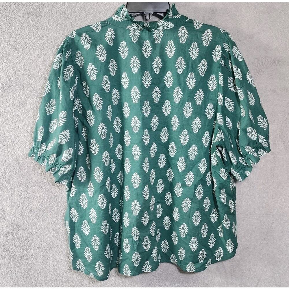J Crew Ruffle Collar Blouse Top Green 3 Button 100% Cotton Womens Plus Size 3XL - Picture 2 of 10